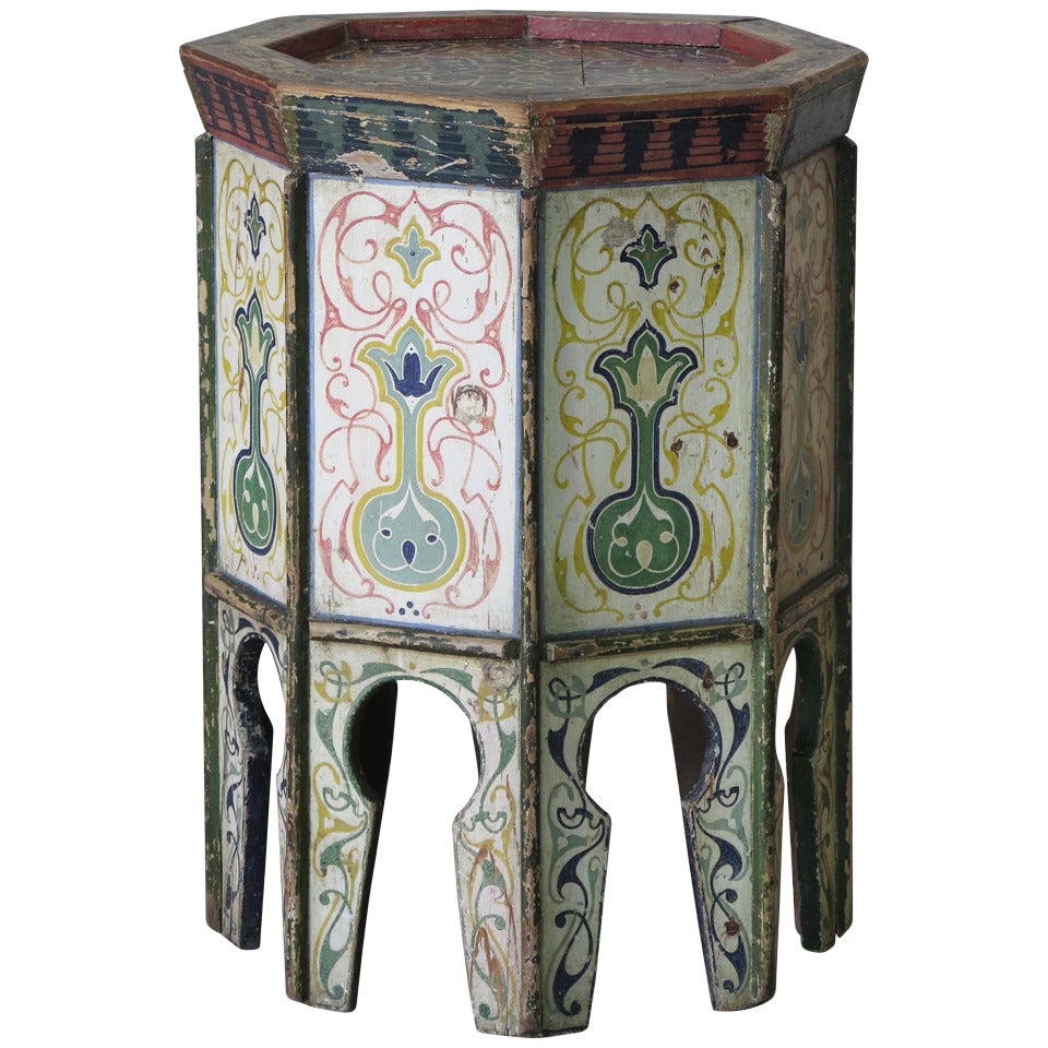 Hand-Painted Oriental Stool, 1920s
