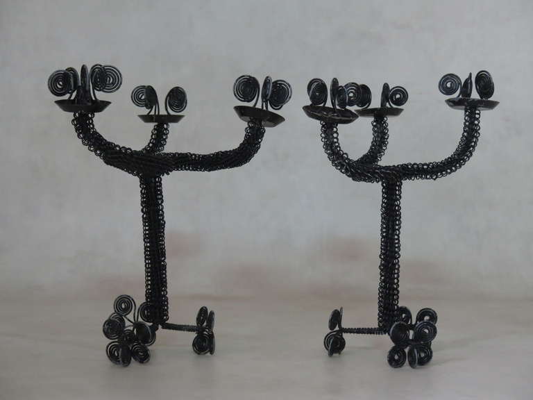 Folk Art Fun Pair of Squiggly Wire Candleholders