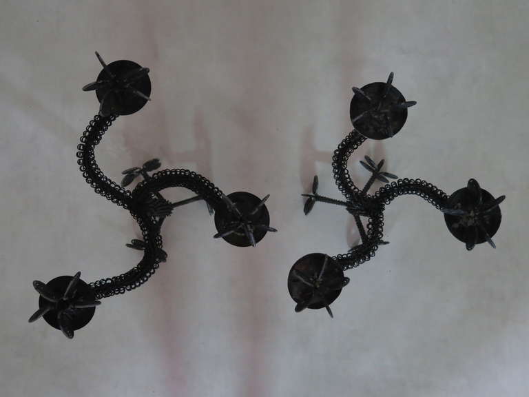 French Fun Pair of Squiggly Wire Candleholders