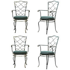 Set of Four Green-Painted Iron Garden Chairs, France, 1940s