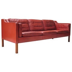 Hermes Red Børge Mogensen 2213 Leather Settee by Fredericia, Denmark