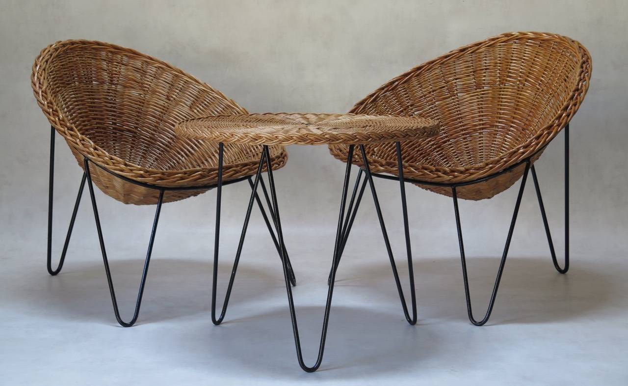Mid-Century Modern Four Lounge Chairs and Table Attributed to Matégot, France, 1960s 
