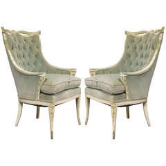 Vintage Louis XVI Style Swag Back Tufted Armchairs, France, 1940s