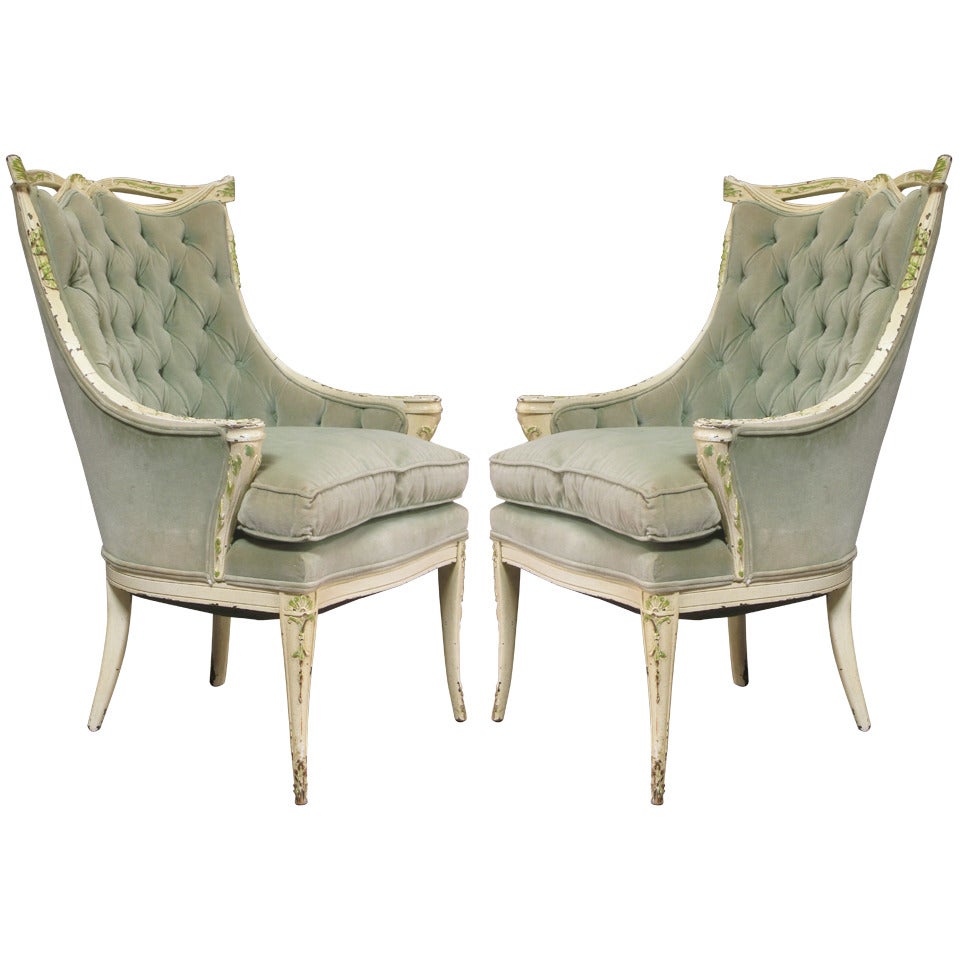 Louis XVI Style Swag Back Tufted Armchairs, France, 1940s
