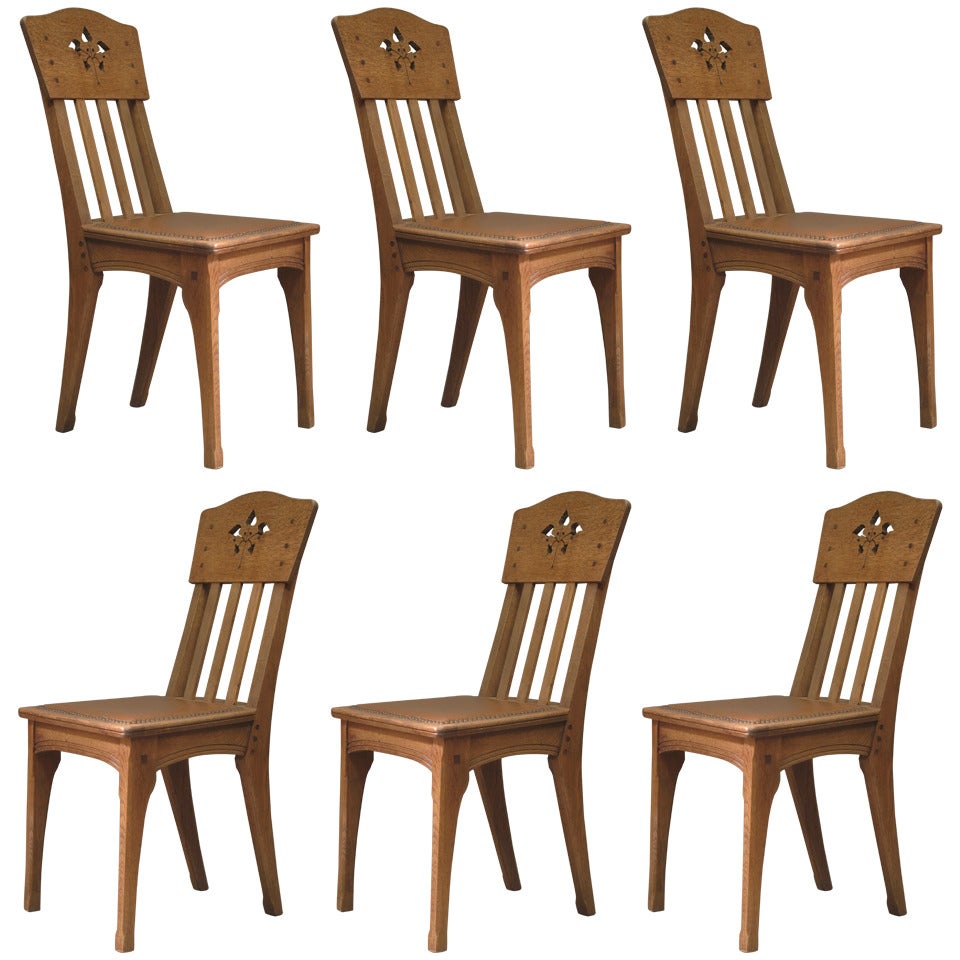 Six Arts & Crafts Style Oak Chairs by Léon Jallot