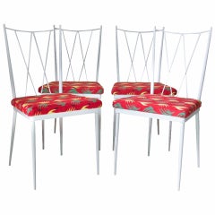 Set of Four Painted Iron Dining Chairs, France, 1950s
