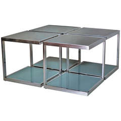 Set of Four Chrome and Glass Side Tables