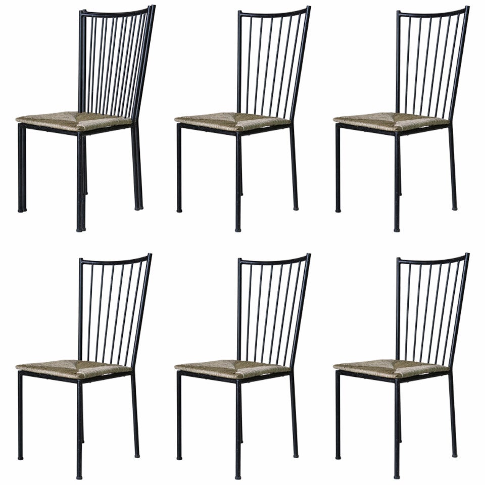 Set of Six Chairs by Colette Gueden, France, 1950s For Sale