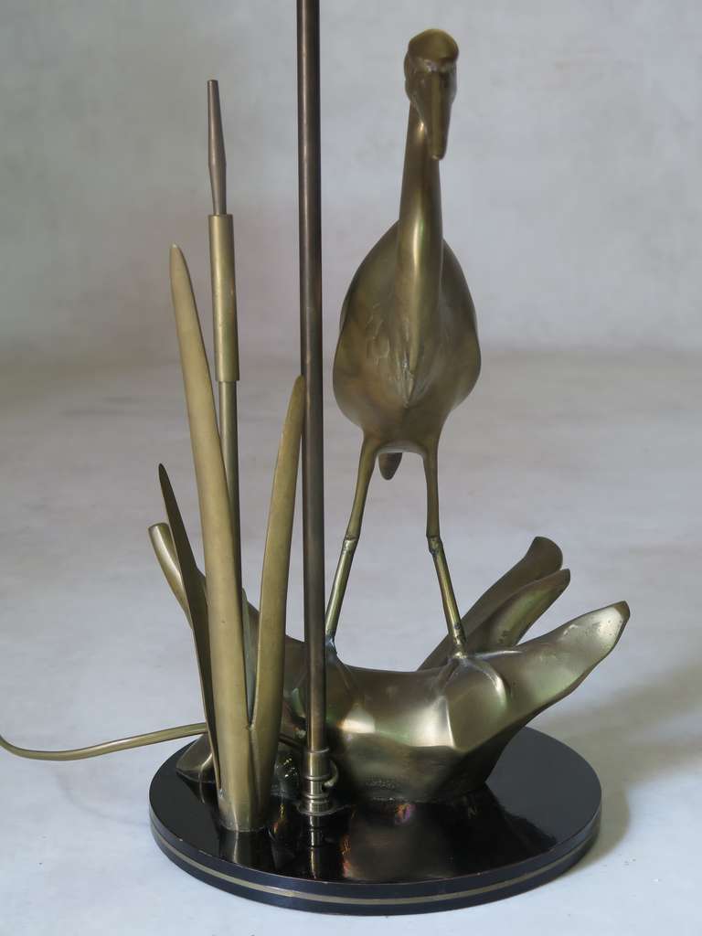 French Brass Heron Lamp 