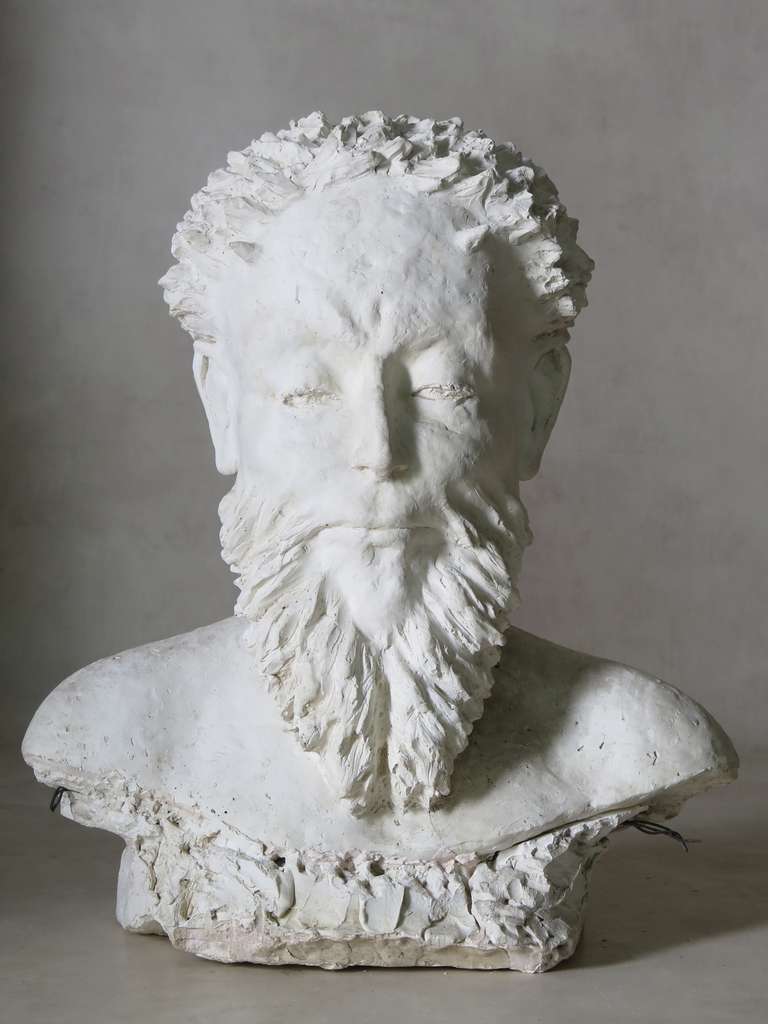 Unusual Large Plaster Bust of a Faun