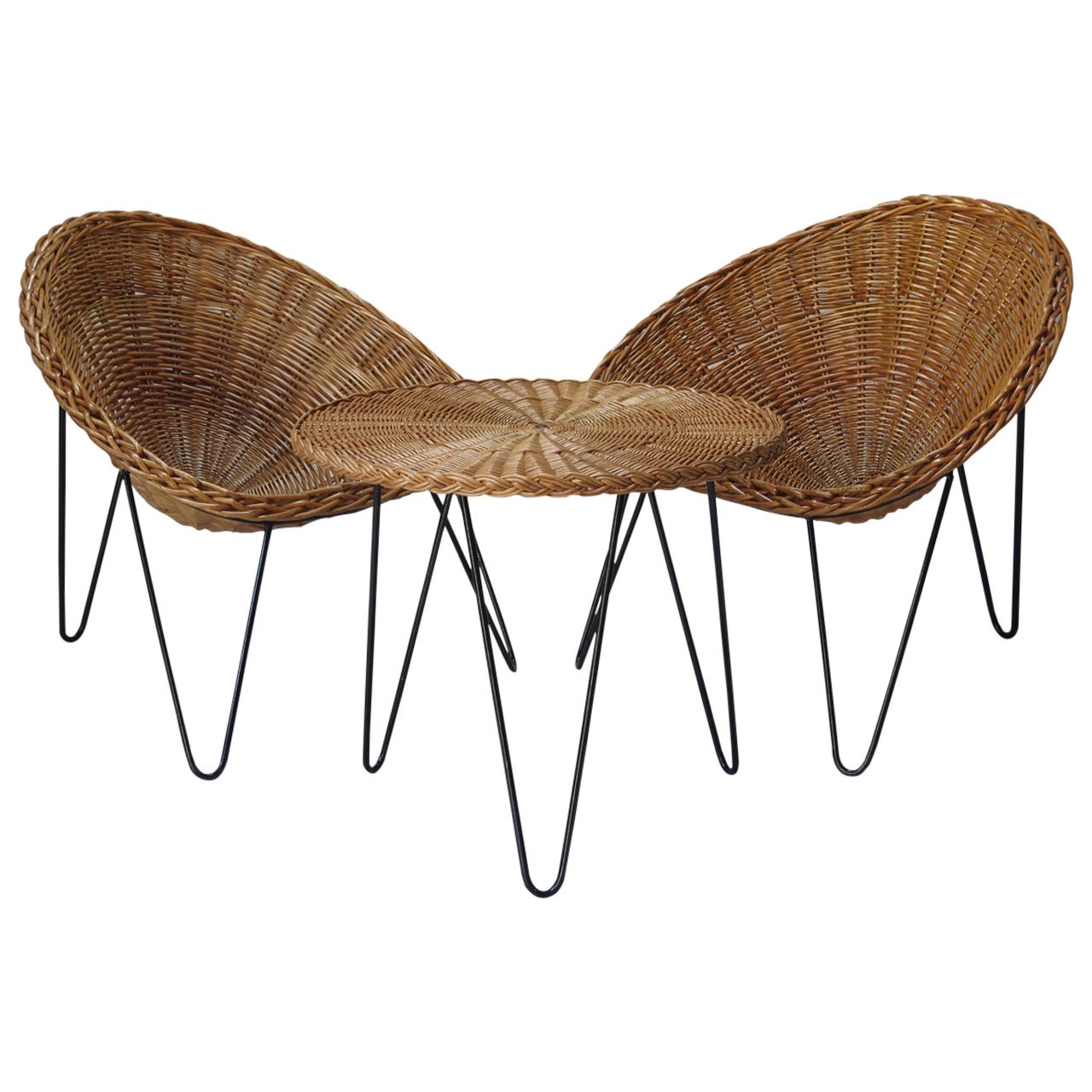 Four Lounge Chairs and Table Attributed to Matégot, France, 1960s 