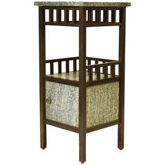 Antique Brass & Campan Marble Bed Side Table - France, 1920s