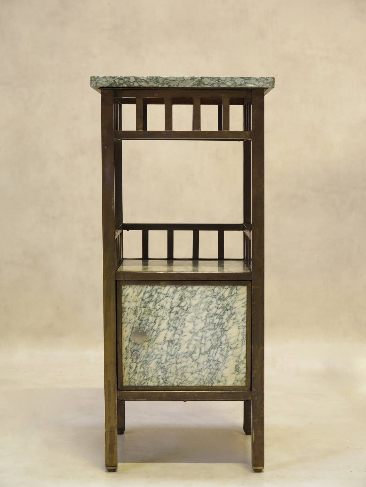 Art Deco Brass & Campan Marble Bed Side Table - France, 1920s