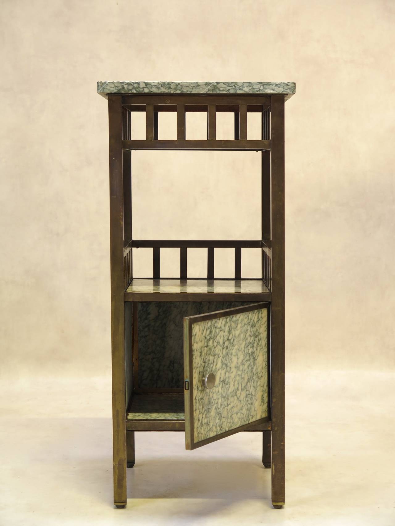 French Brass & Campan Marble Bed Side Table - France, 1920s