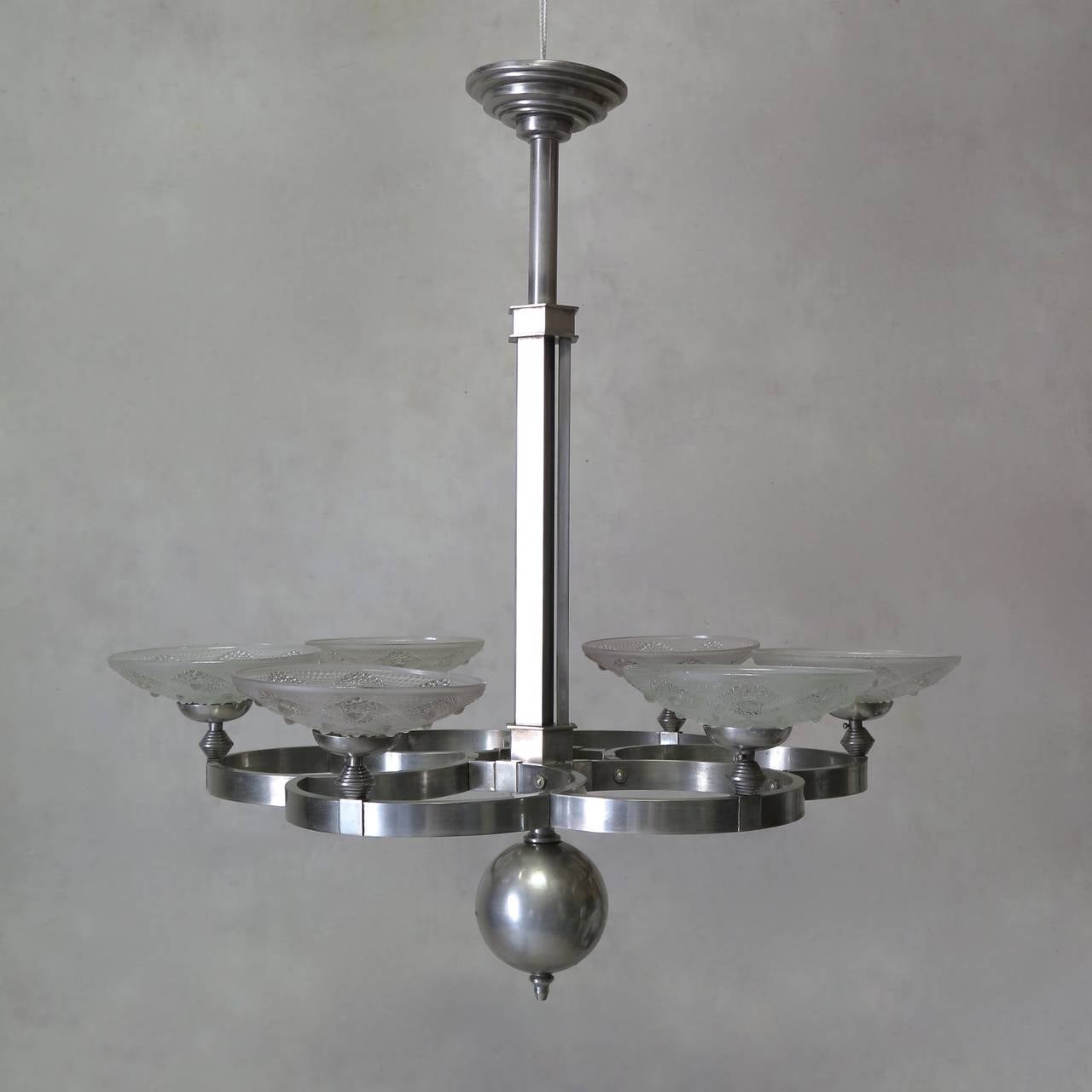 Art Deco French 1930s Modernist Chandelier For Sale