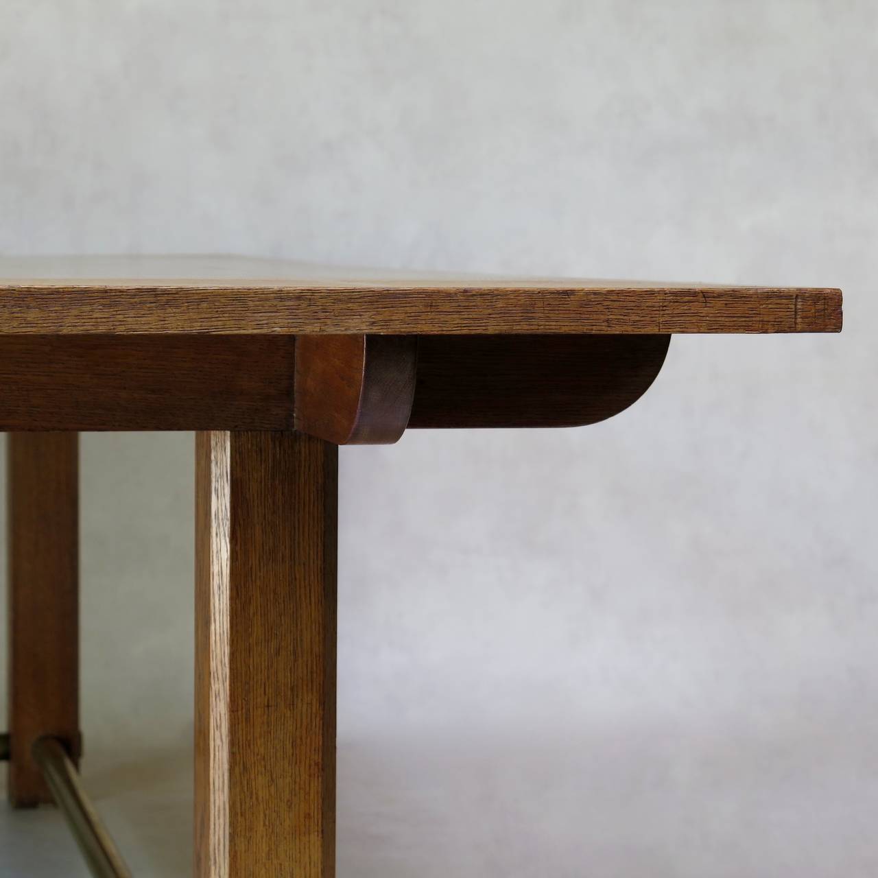 Large Oak and Brass Table, France, circa 1950s In Good Condition In Isle Sur La Sorgue, Vaucluse