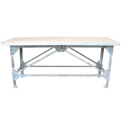 French Fishmonger's Table w. Wrought Iron Base and Marble Top
