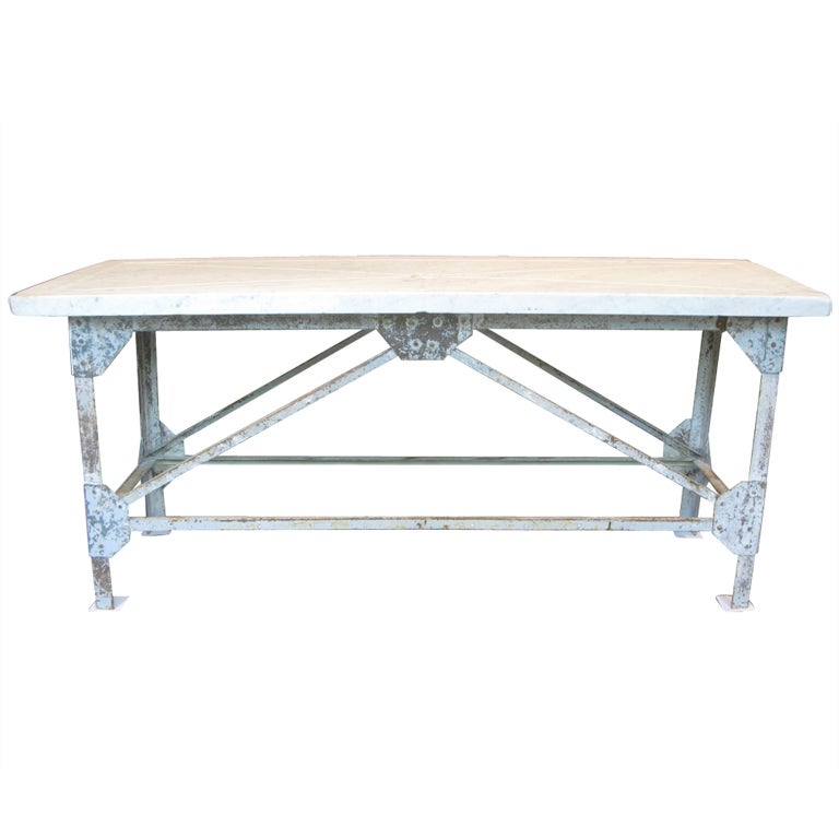French Fishmonger
s Table w. Wrought Iron Base and Marble Top