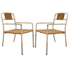 Pair of Iron and Rush Low Armchairs