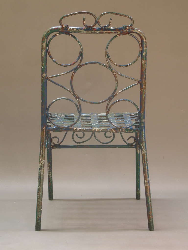 Metal Set of Six Painted Iron Chairs