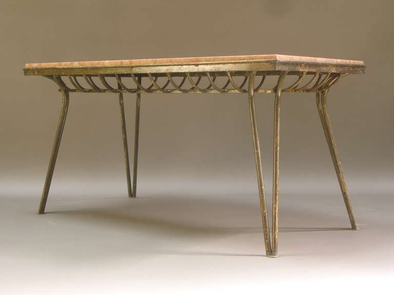 Mid-20th Century French Gilt Iron and Red Marble Low Table For Sale