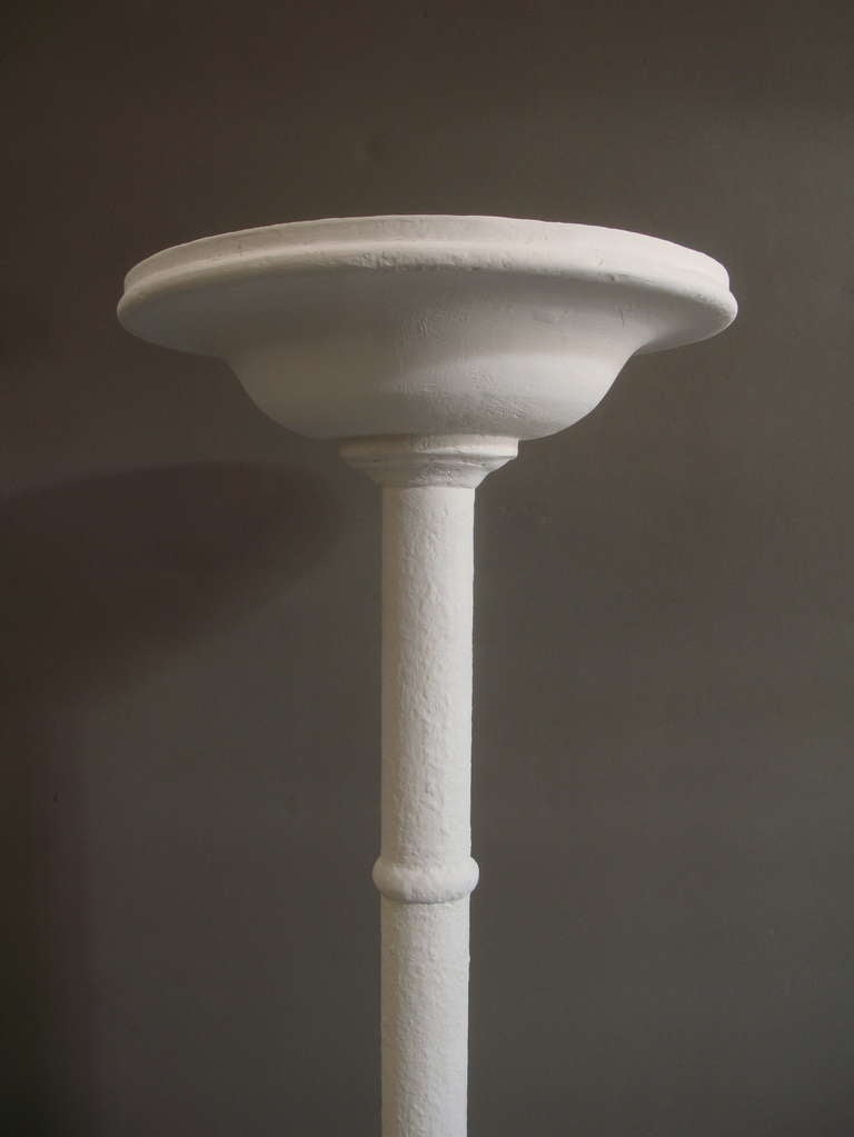 Mid-Century Modern 1950s French Textured Plaster Torchiere Floor Lamp For Sale