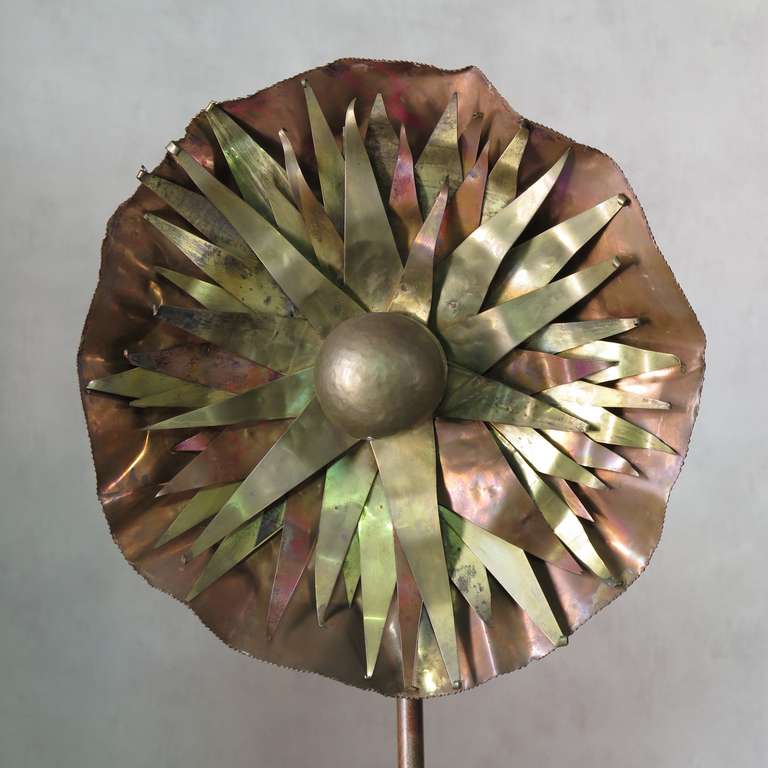 French Large and Unusual Brutalist Copper Floor Lamp For Sale