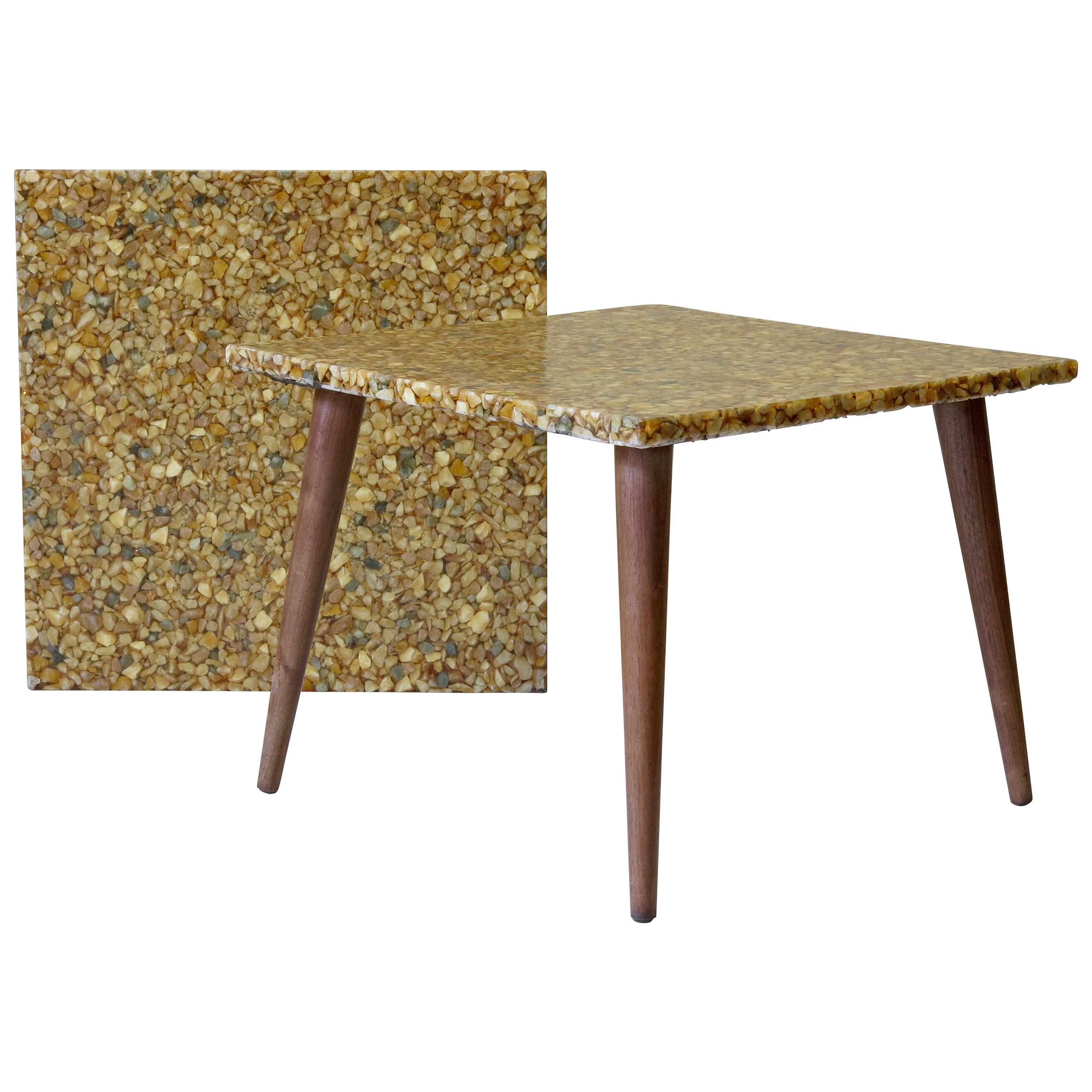 Pair of Mid-Century Resin & Pebble Top Side Tables For Sale