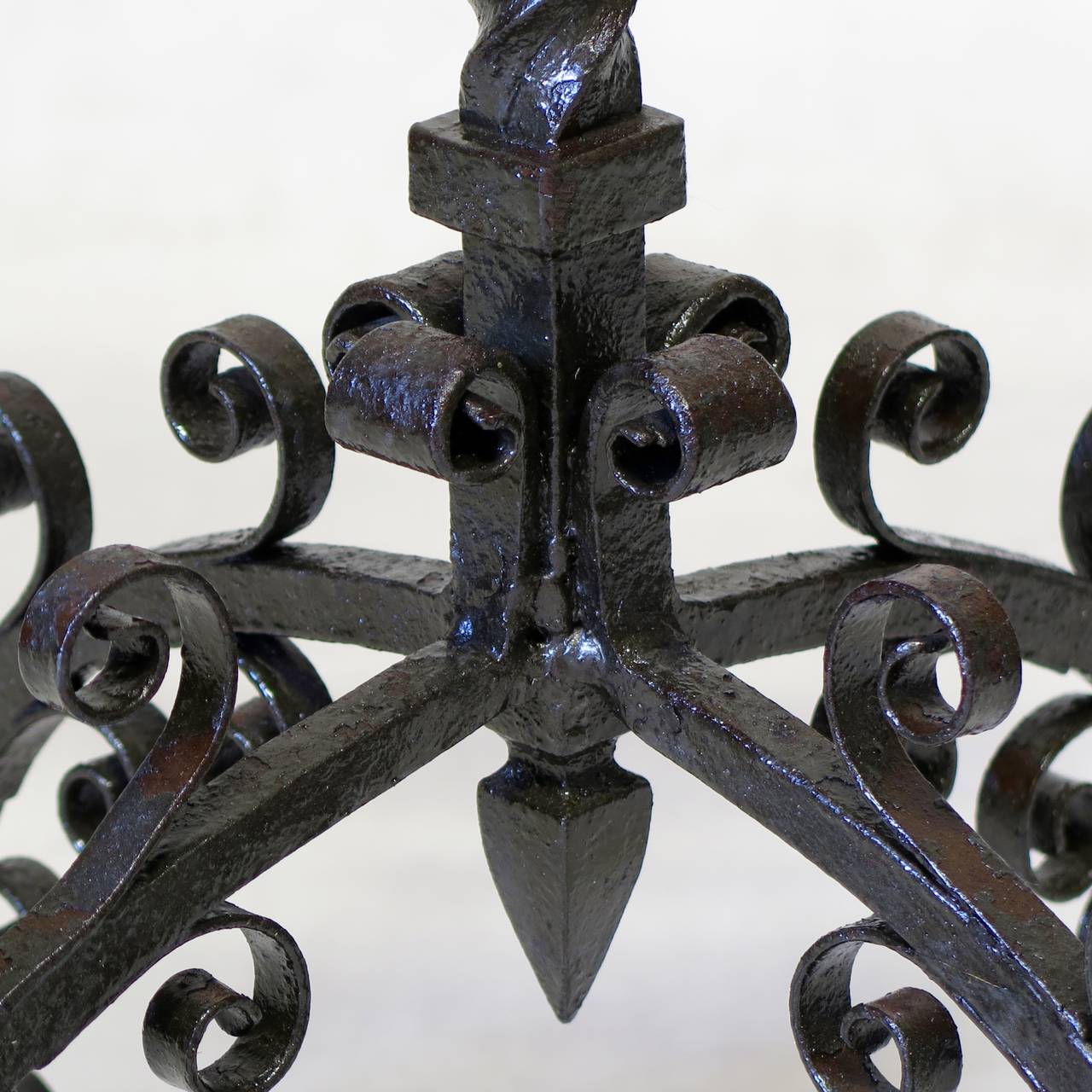 Large Pair of Medieval Style Wrought Iron Candelabras - Italy, 19th Century For Sale 2