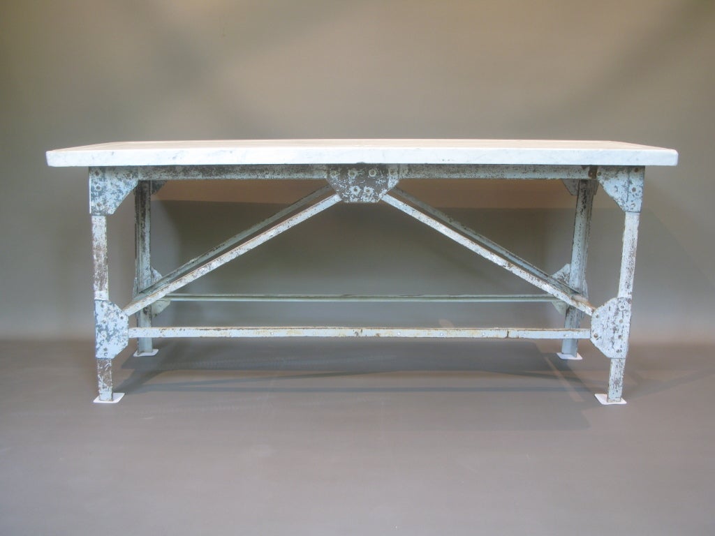 20th Century French Fishmonger's Table w. Wrought Iron Base and Marble Top