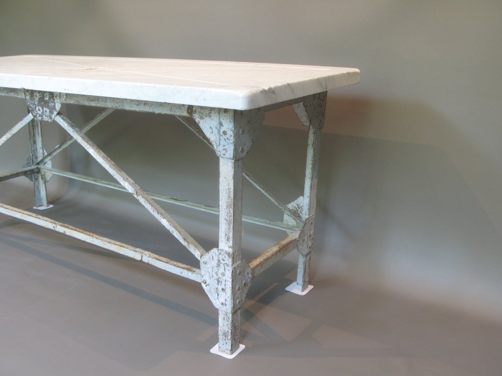 French Fishmonger's Table w. Wrought Iron Base and Marble Top 1
