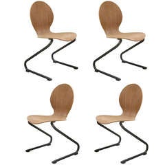 4 Mid-Century Plywood & Metal Cantilever Spring Chairs