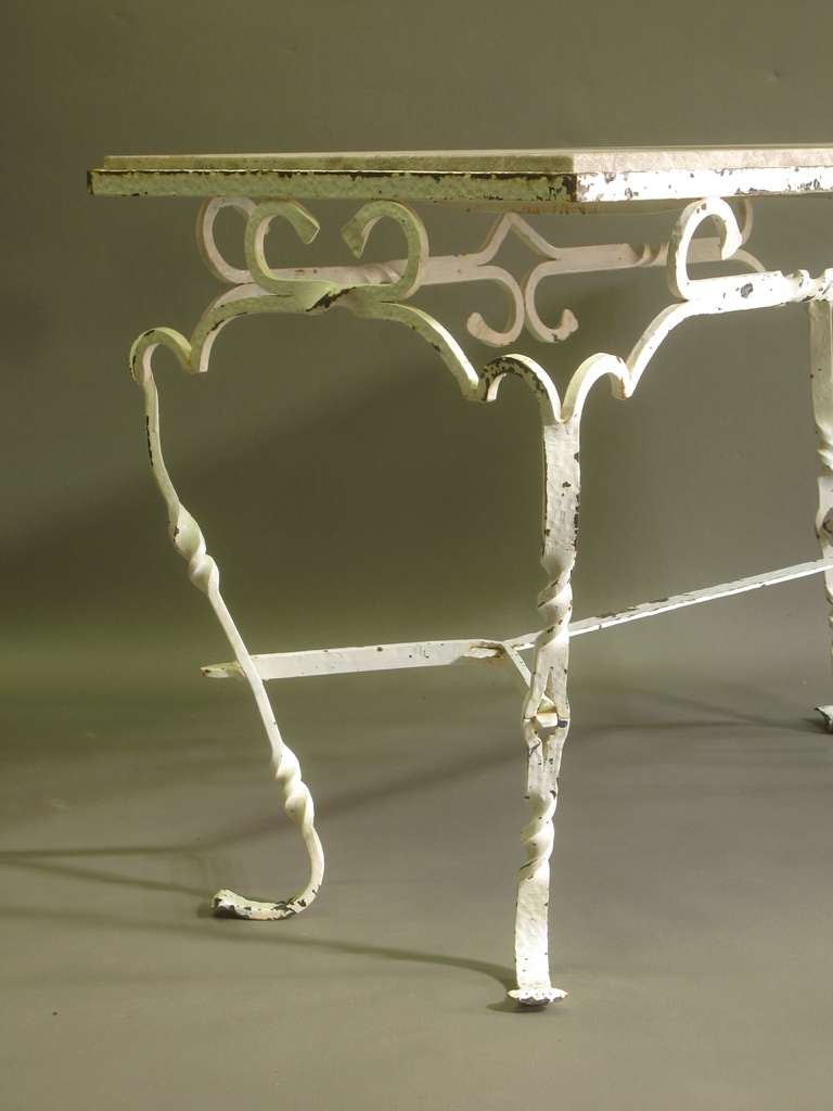 20th Century 1950s' French Hand-Wrought Iron and Marble Table For Sale