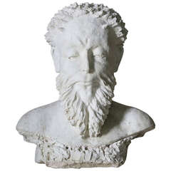 Unusual Large Plaster Bust of a Faun