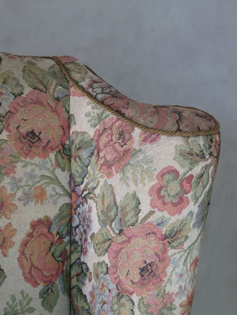 Pair of Floral Upholstered Wingback Armchairs, Italy, circa 1940s 4