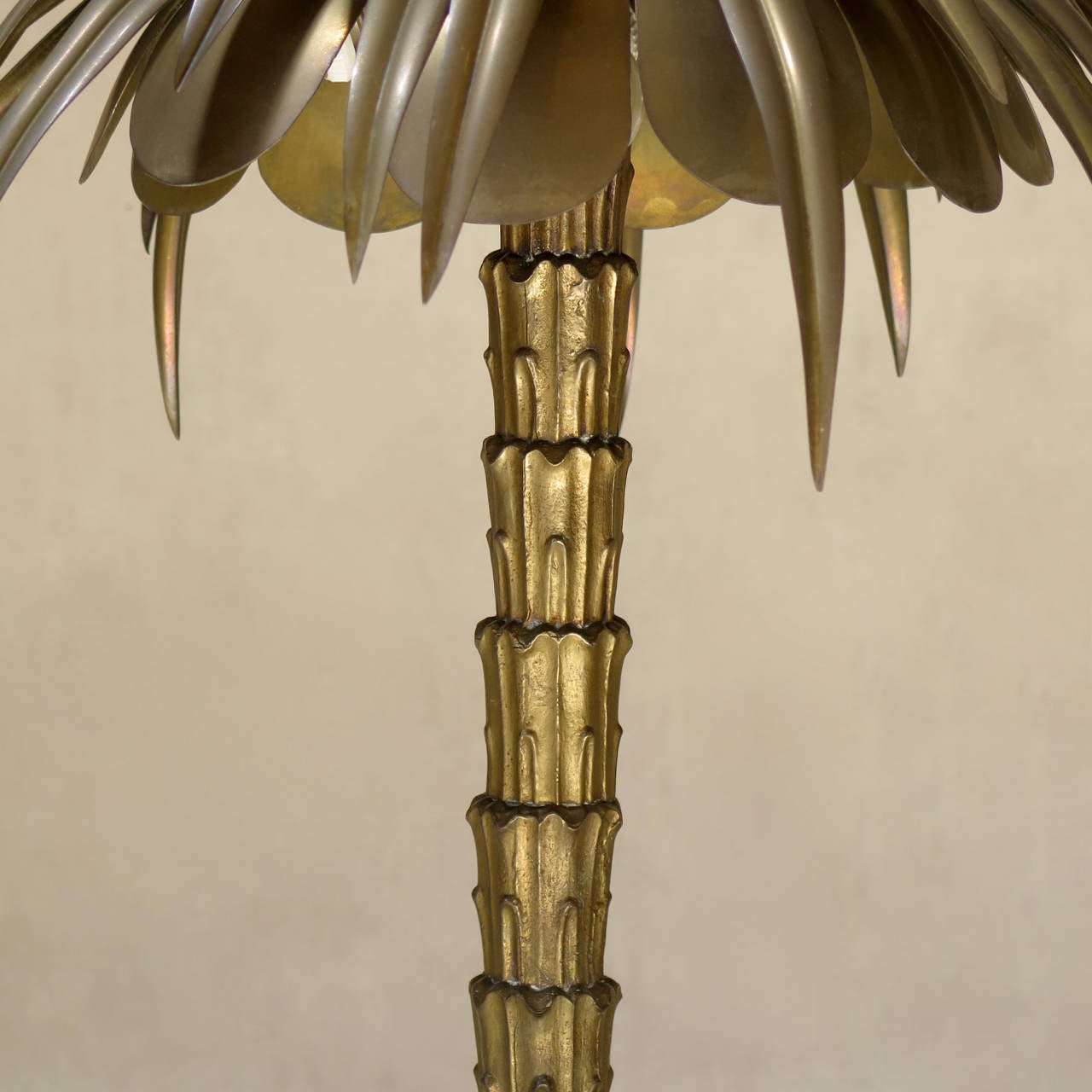 20th Century Heavy Brass Palm Tree Lamp, France circa 1900s