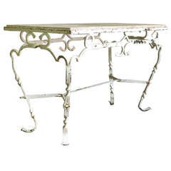 Vintage 1950s' French Hand-Wrought Iron and Marble Table