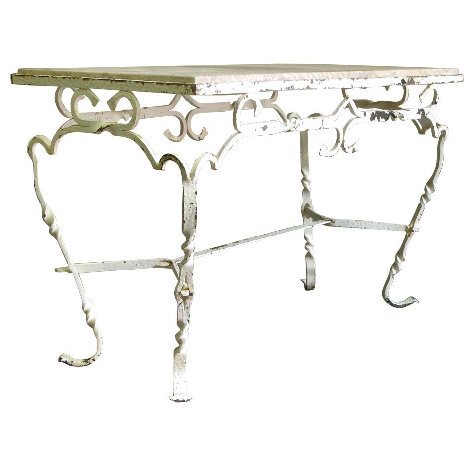 1950s' French Hand-Wrought Iron and Marble Table