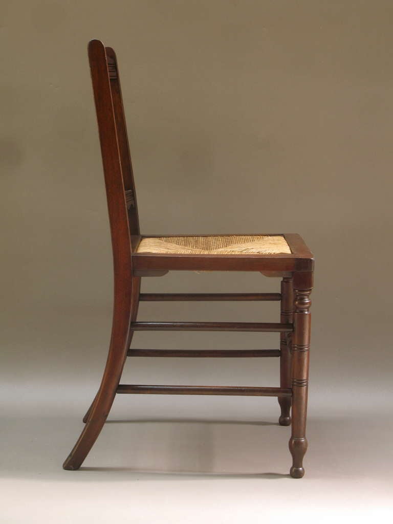French Set of Six Mahogany and Rush Dining Chairs For Sale