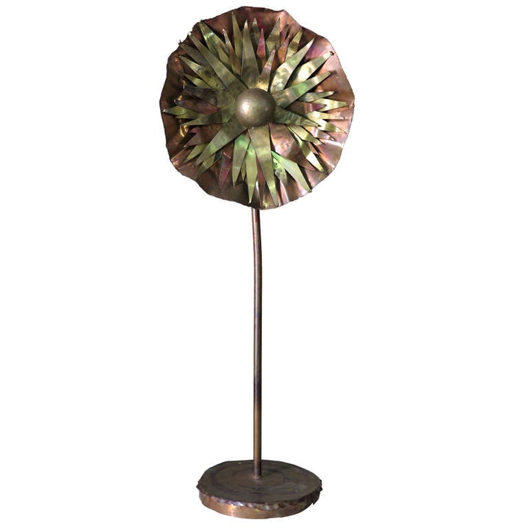 Large and Unusual Brutalist Copper Floor Lamp