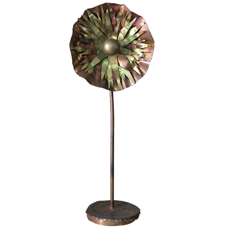 Large and Unusual Brutalist Copper Floor Lamp For Sale