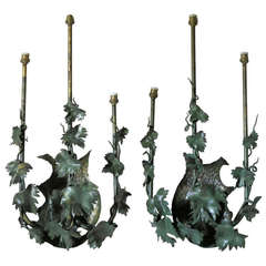 Pair of Painted Tole Vine Leaf Sconces