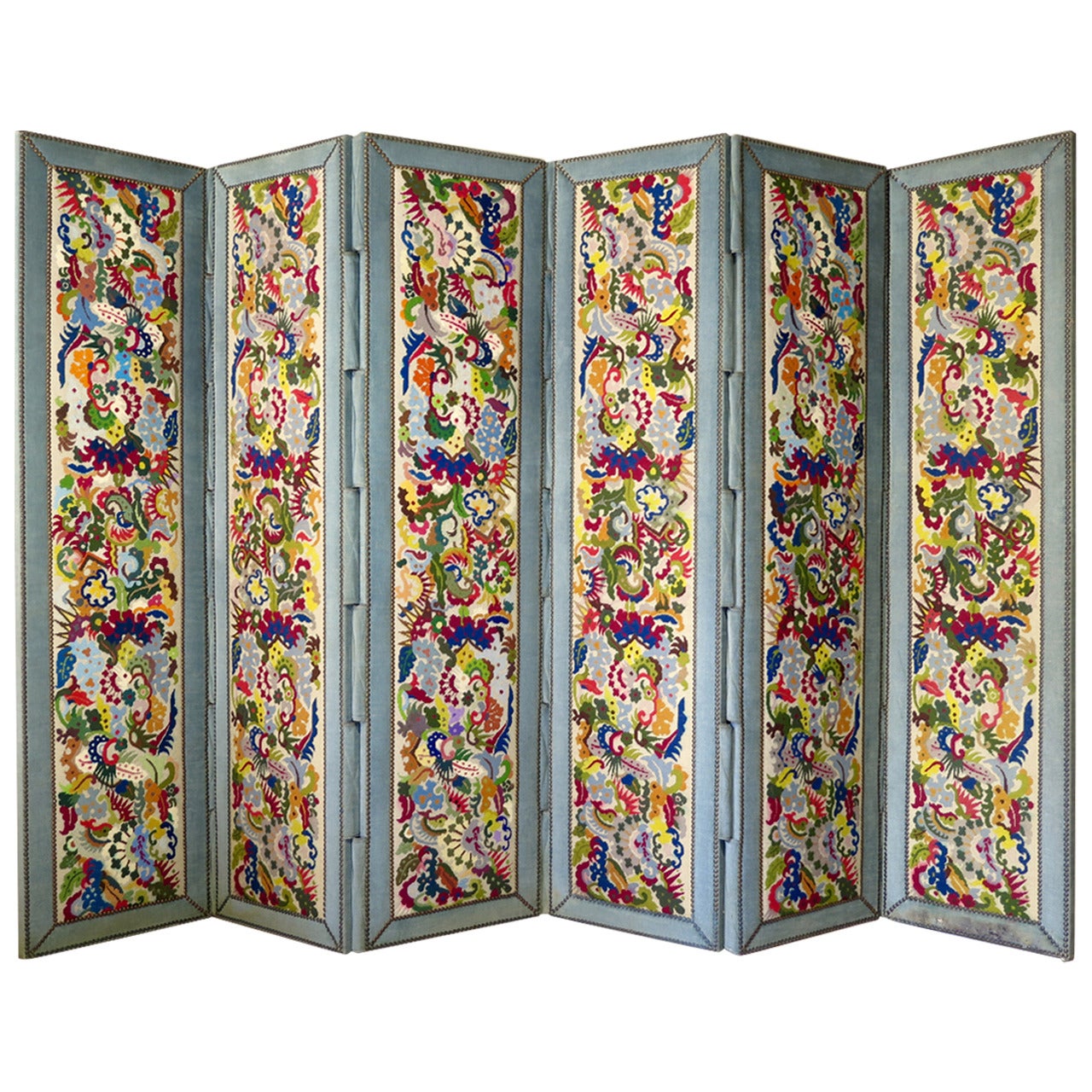 Six-Panel Tapestry Upholstered Screen, France, 1940s For Sale