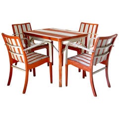 Beach Spirit Set of Four Armchairs and a Table, France, 1950s