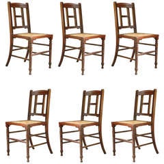Set of Six Mahogany and Rush Dining Chairs