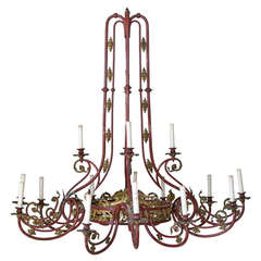 Very Large Gilt and Painted Iron Sixteen-Light Chandelier, France, circa 1880s