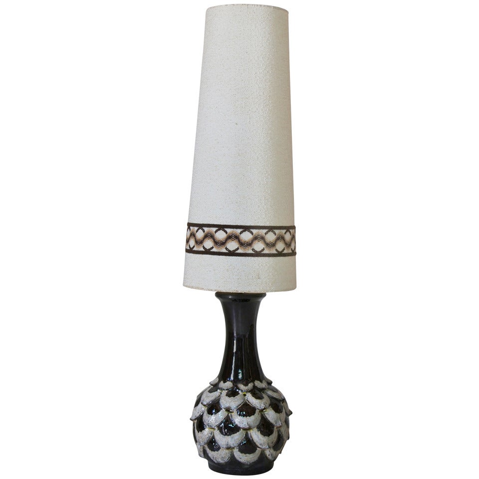 Large Glazed Ceramic Fish Scale Lamp, France, 1960s For Sale