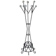 Unusual "Dice" Iron and Wood Coat Stand, France, 1950s
