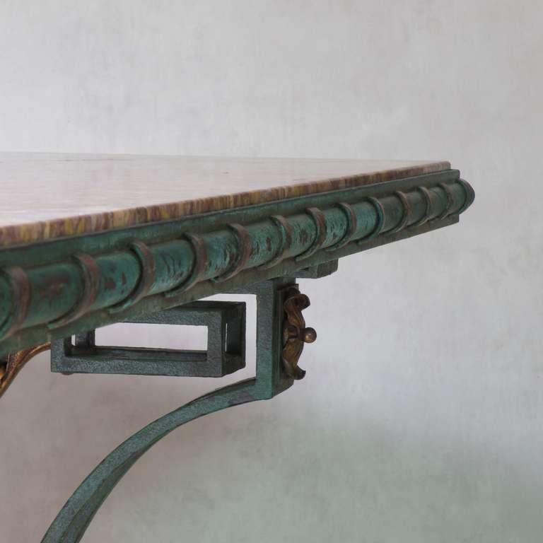 French Exceptional Wrought Iron and Brocatelle Marble Table, France, 1940s For Sale