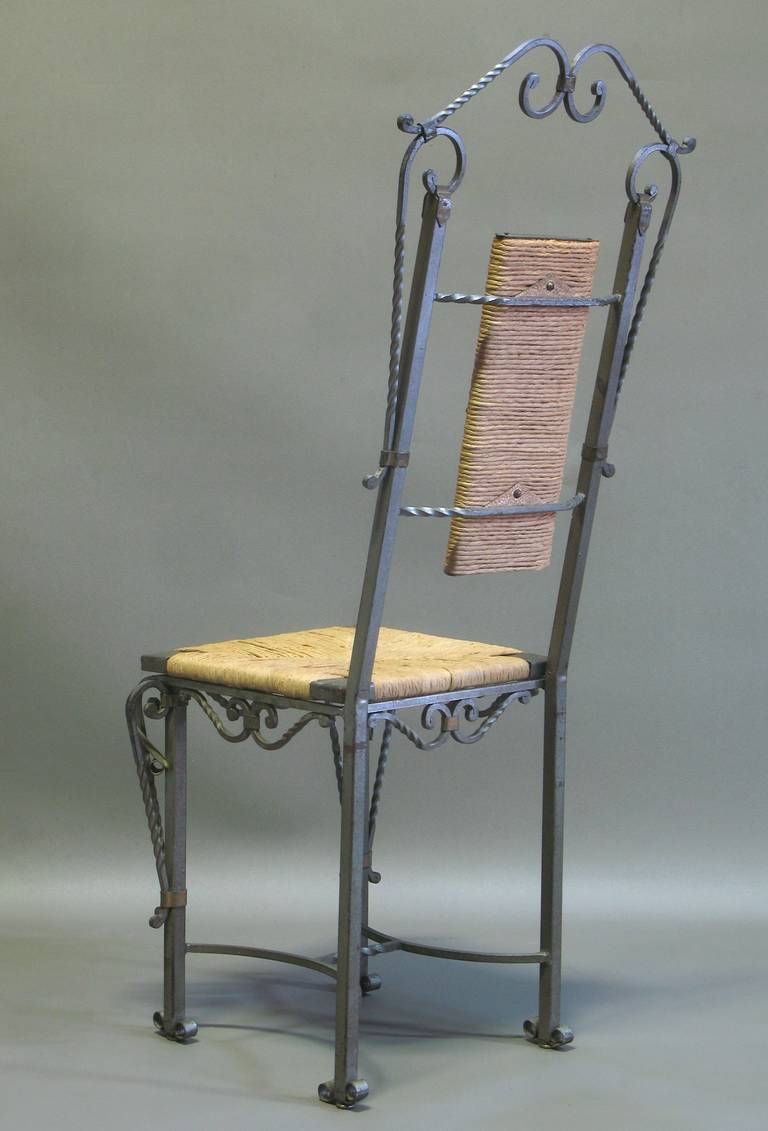 Exceptional Wrought Iron Ivy Motif Table and Six Chairs, France, 1940s